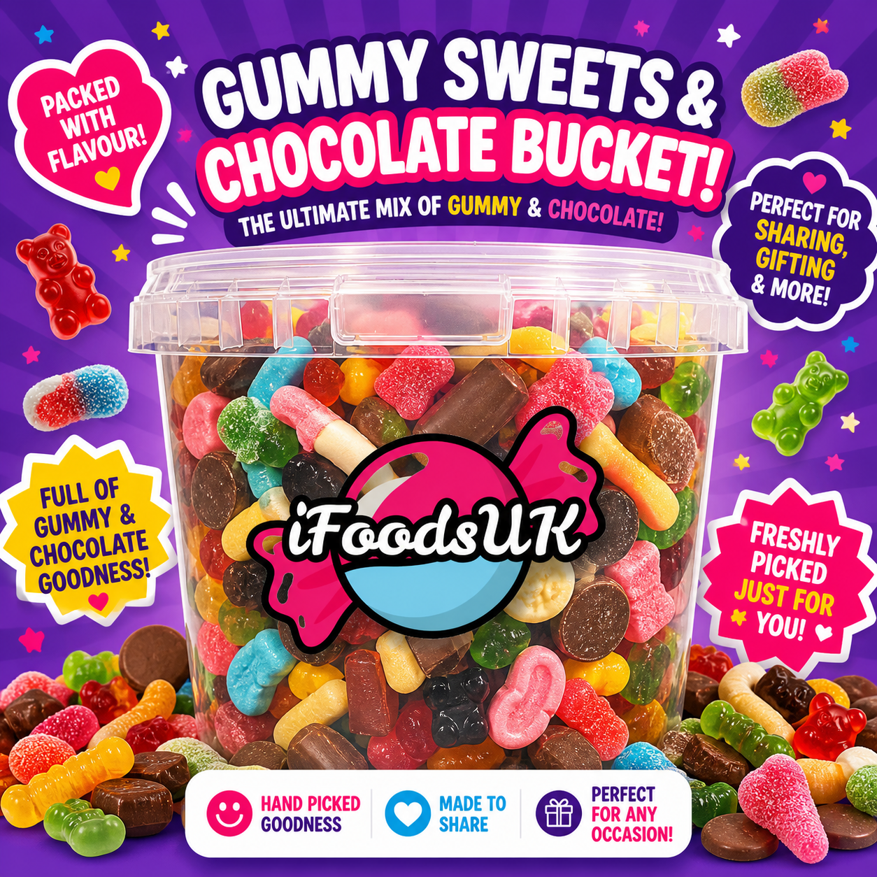 Gummy Sweets & Chocolate Bucket 1.5kg