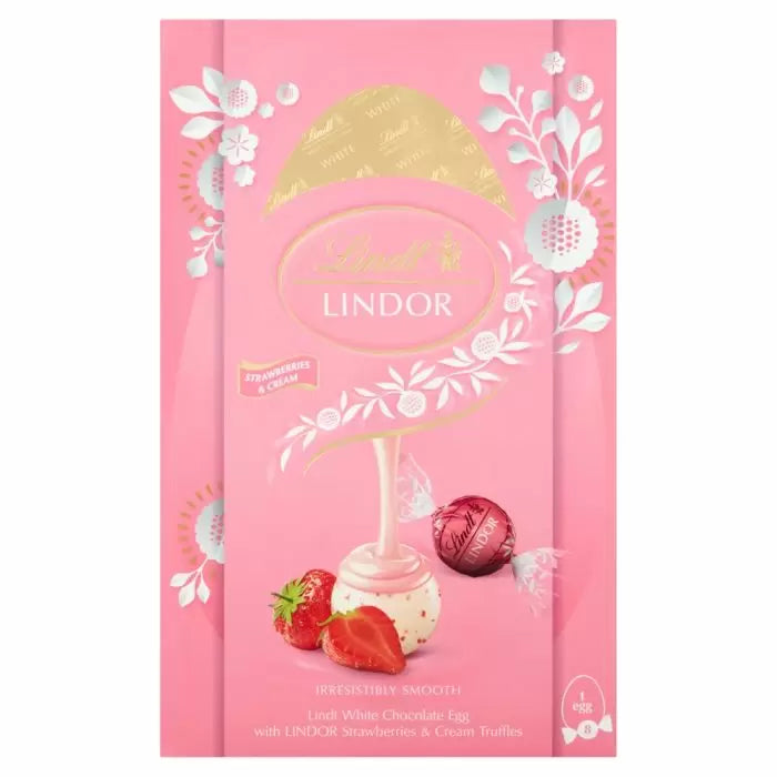 Lindt White Chocolate Easter Egg With Lindor Strawberries & Cream Truffles 260g