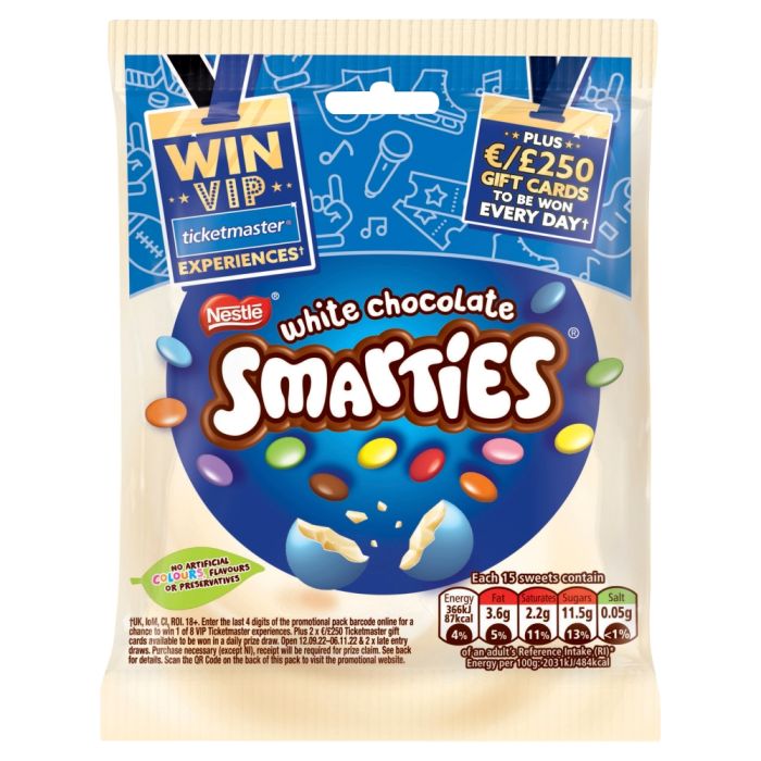 Smarties White Chocolate Bag 100g - Best Before December 2023