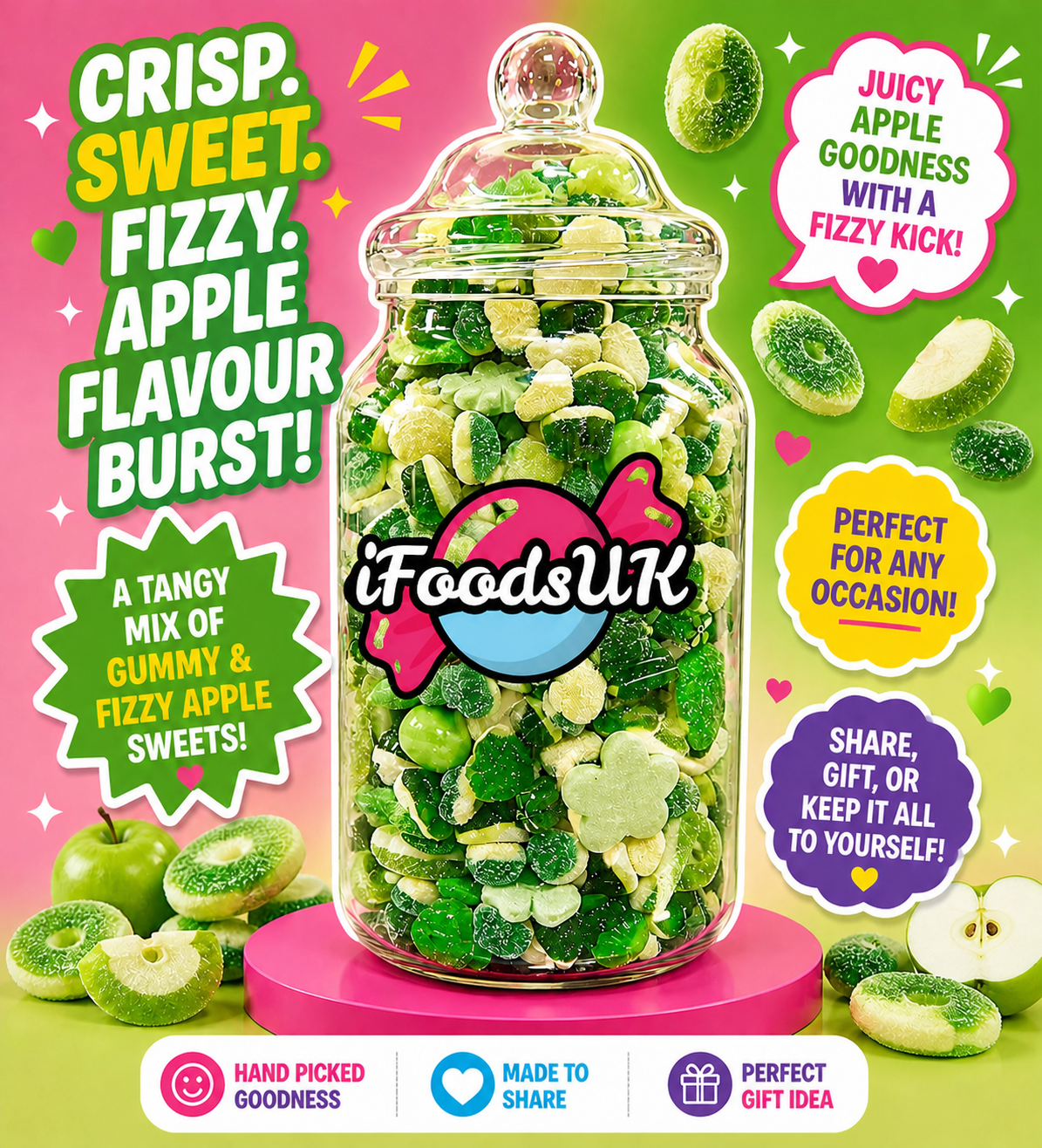 Apple Fizzy & Gummy Sweets Jars