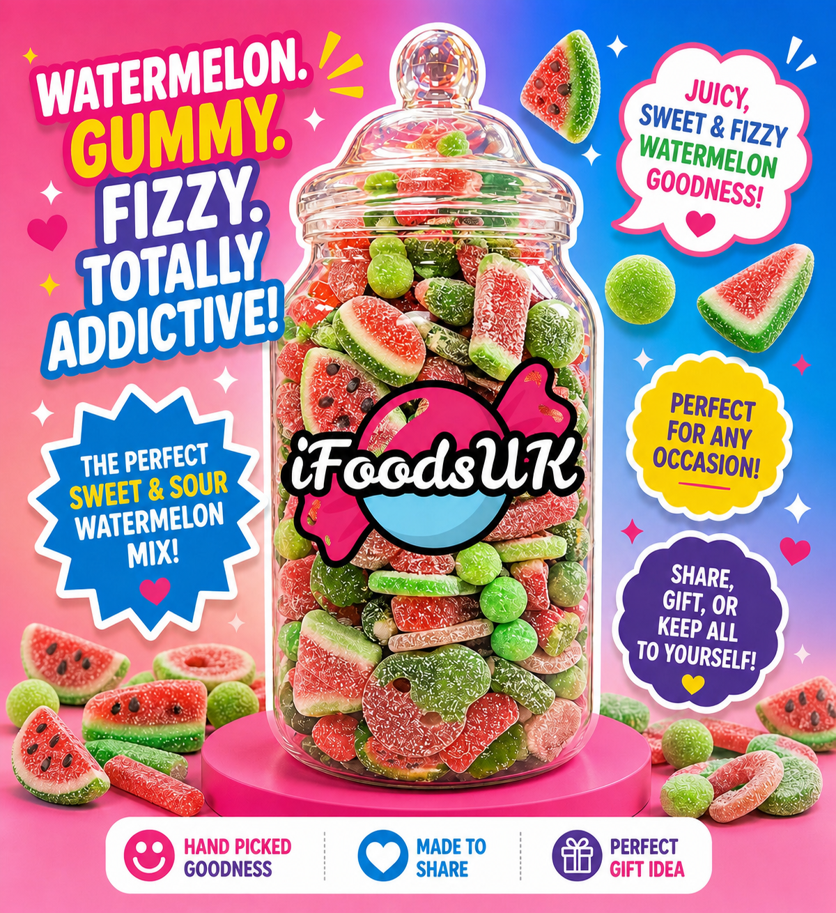 Watermelon Fizzy & Gummy Sweets Jars