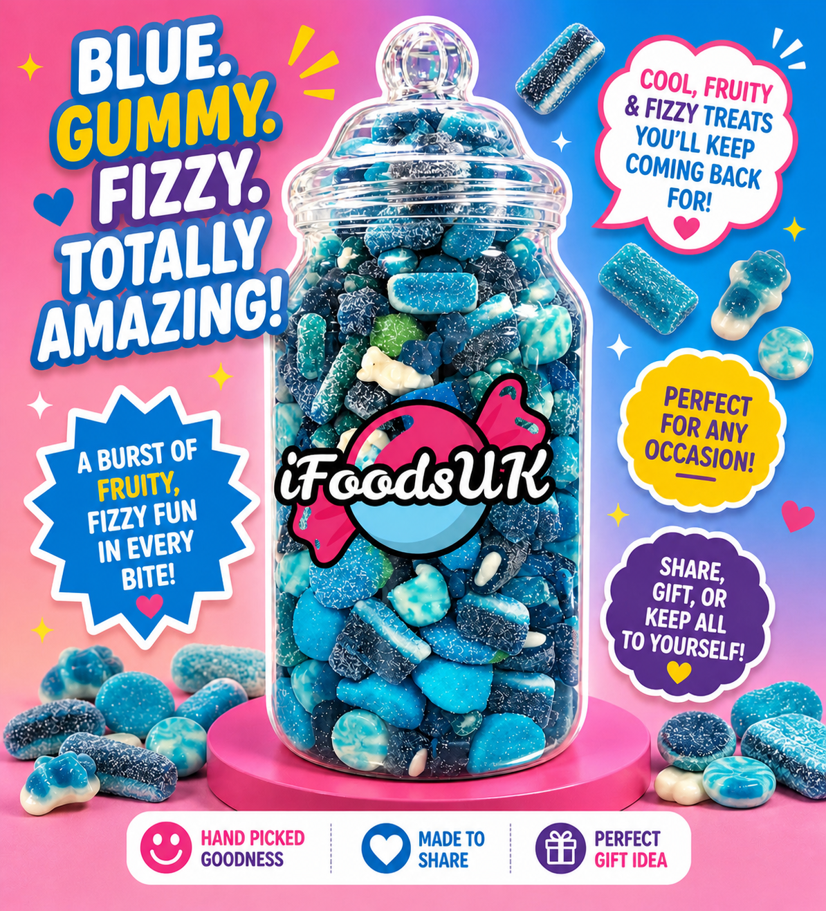 Blue Gummy & Fizzy Sweets Jars