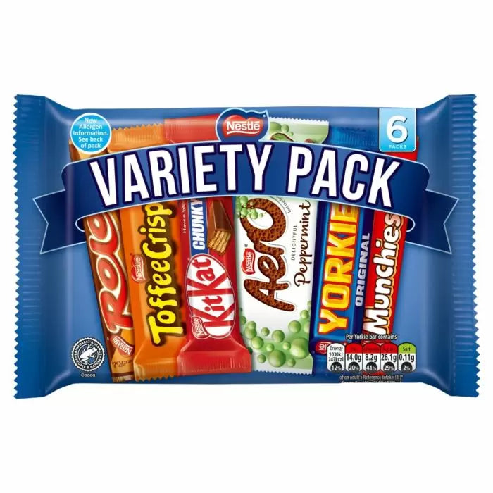 Nestle Variety Pack Chocolate Bar 6 Pack 264g