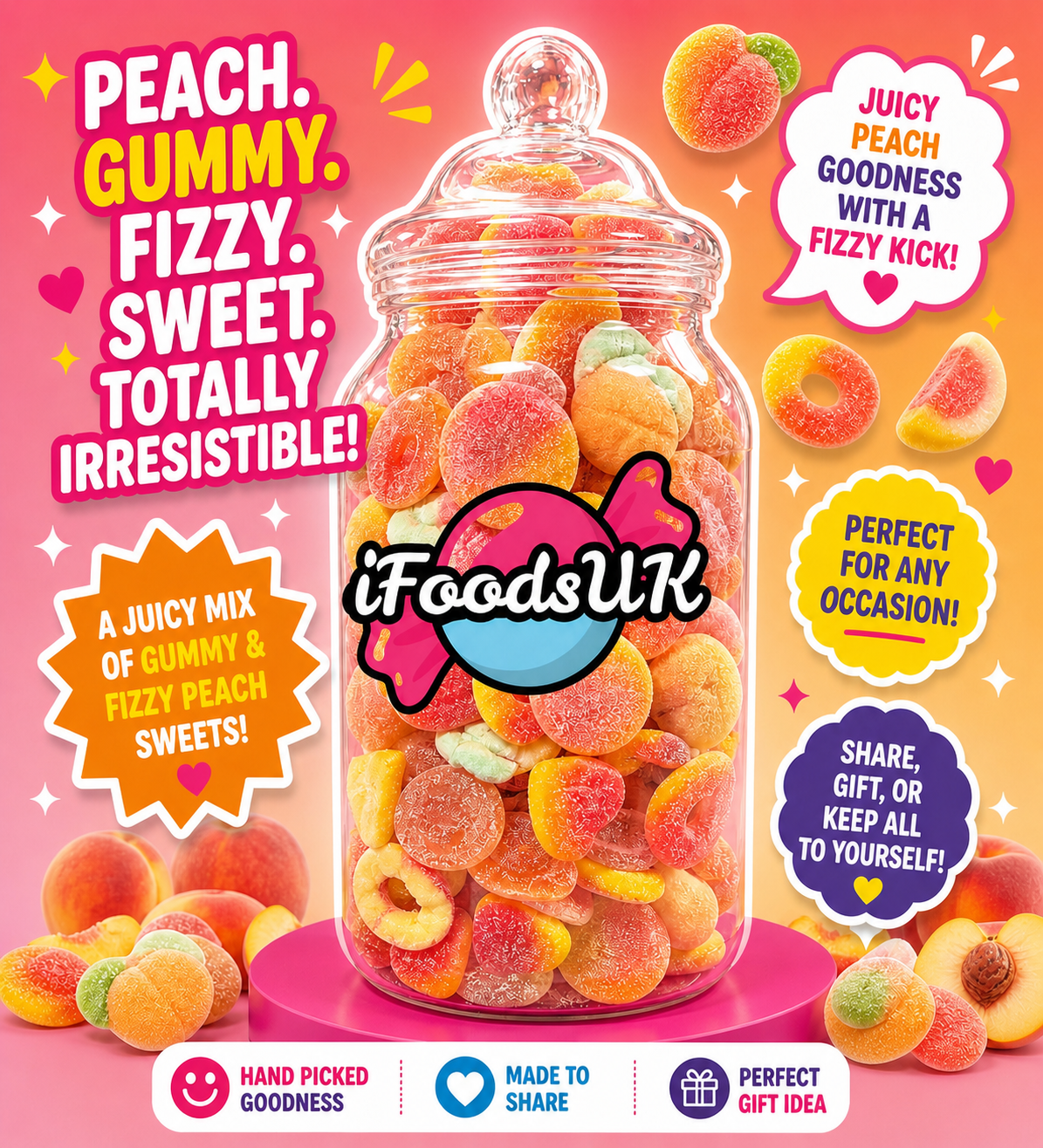 Peach Fizzy & Gummy Sweets Jars