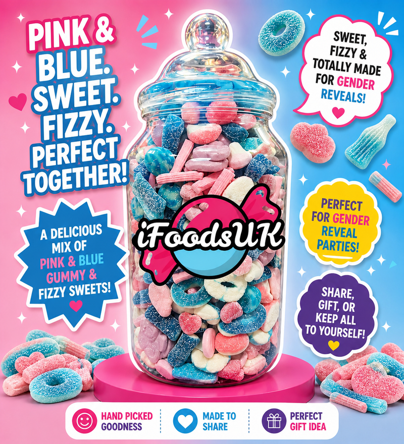 Pink & Blue Fizzy & Gummy Sweets Jars