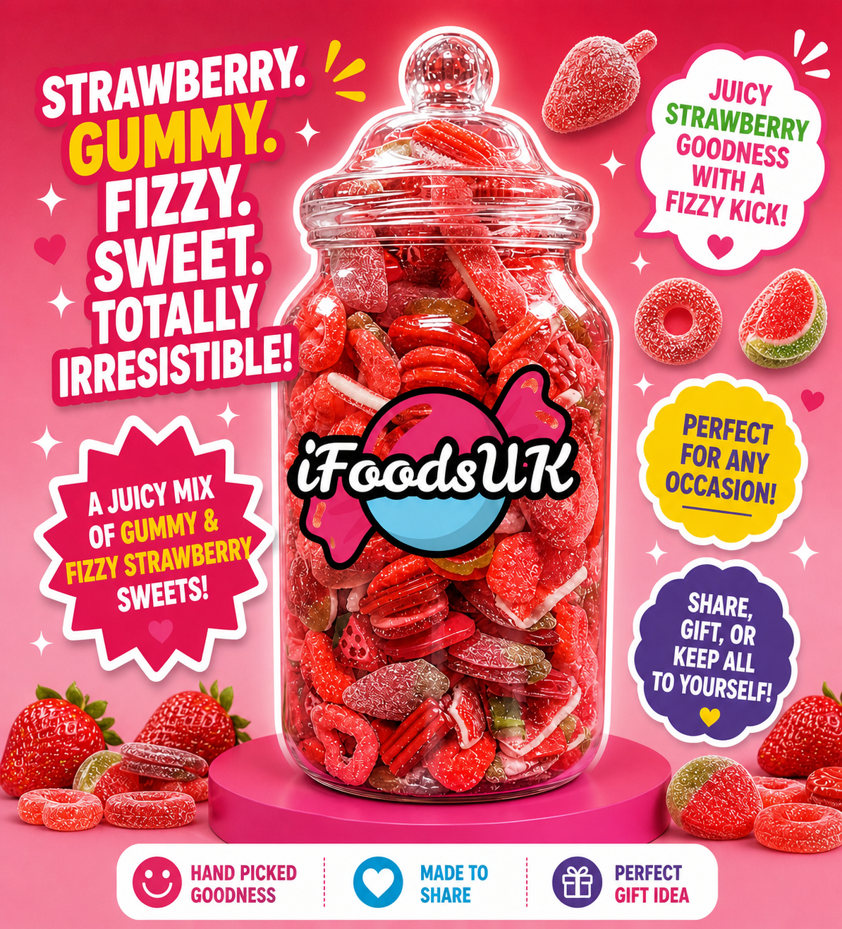 Strawberry Fizzy & Gummy Sweets Jars