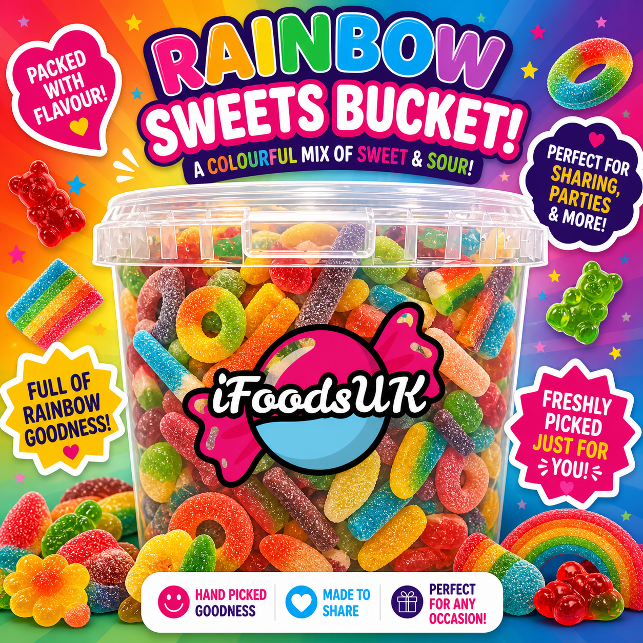 Rainbow Sweets Bucket 1.5kg
