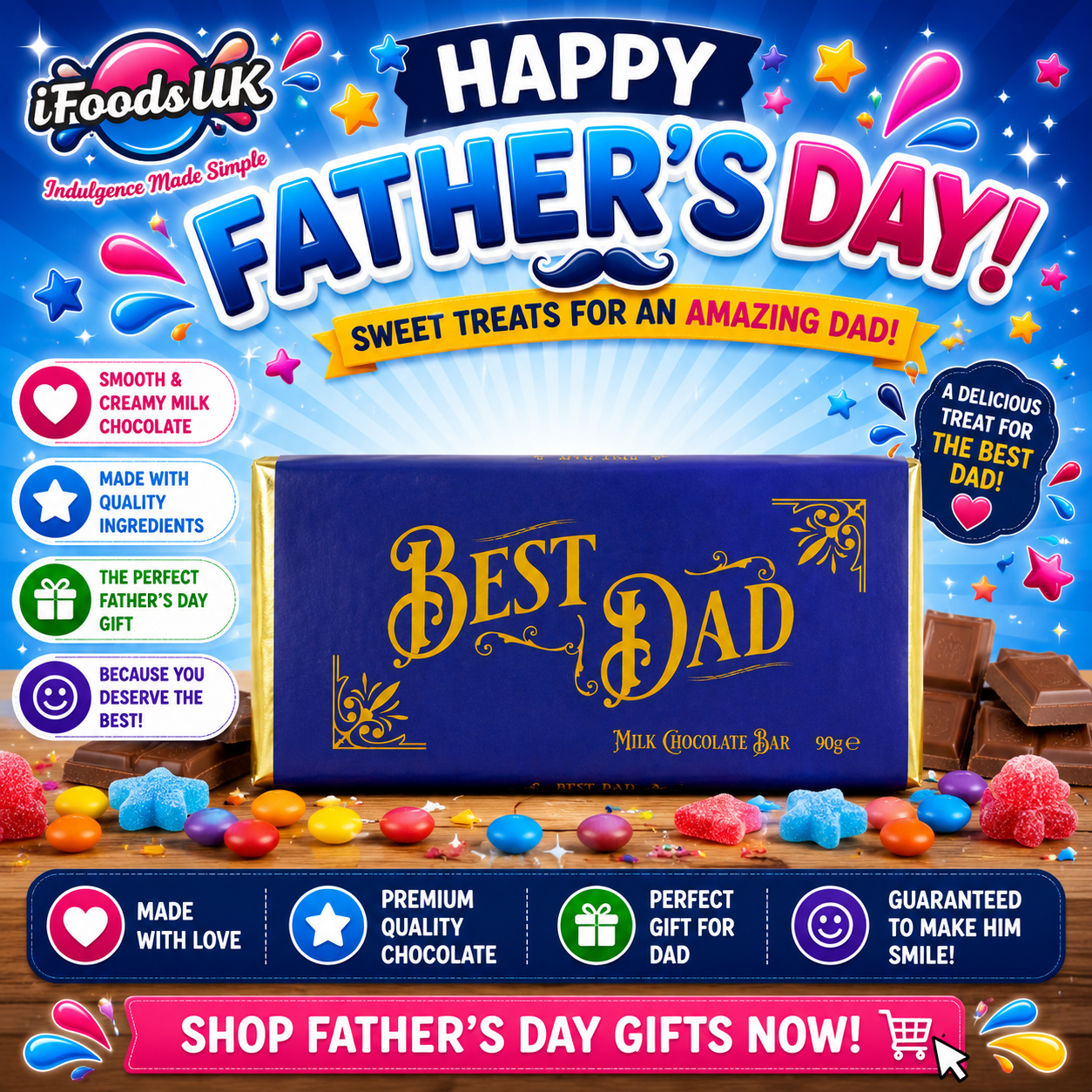 Best Dad Milk Chocolate Bar 90g