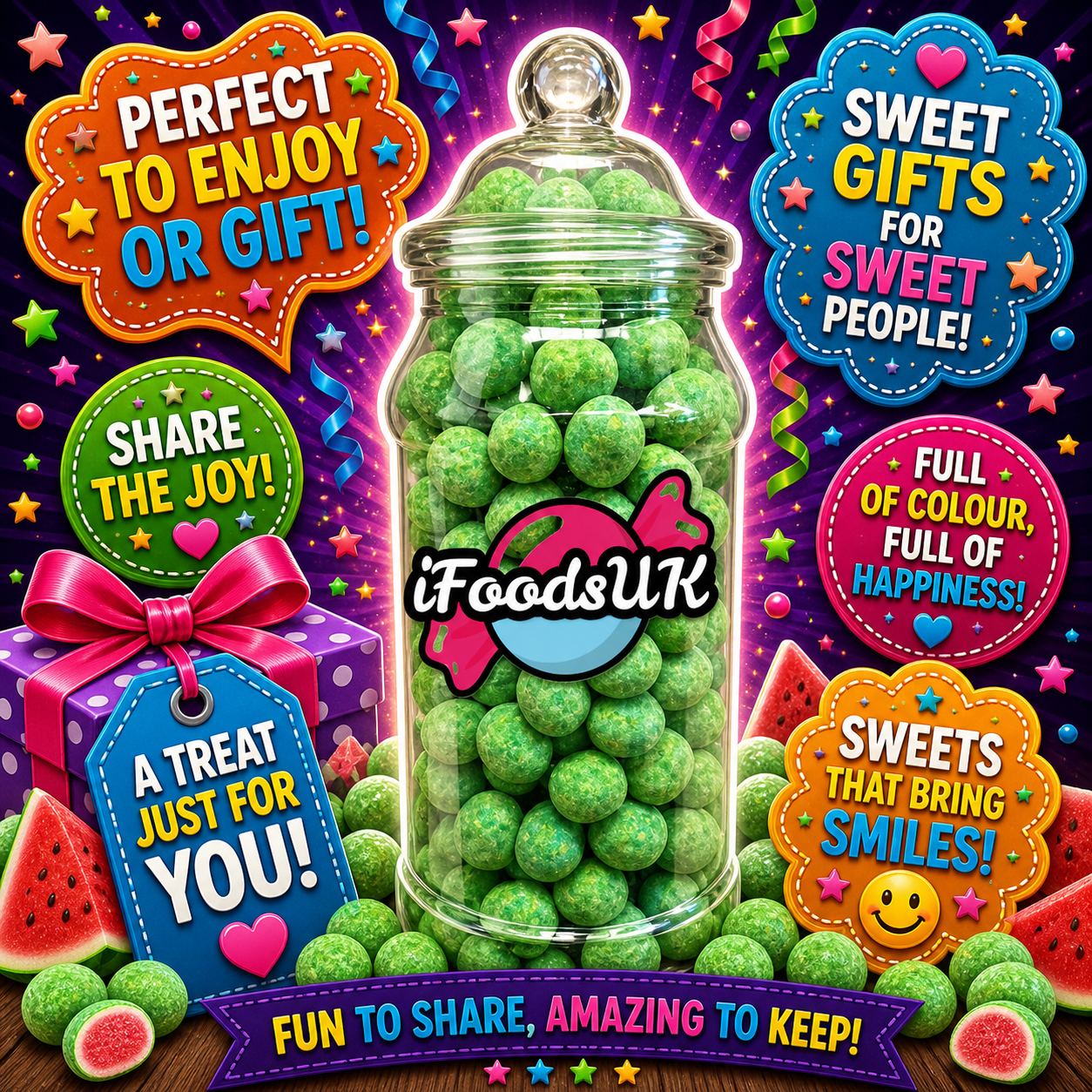 Watermelon Bon Bons Gift Jar