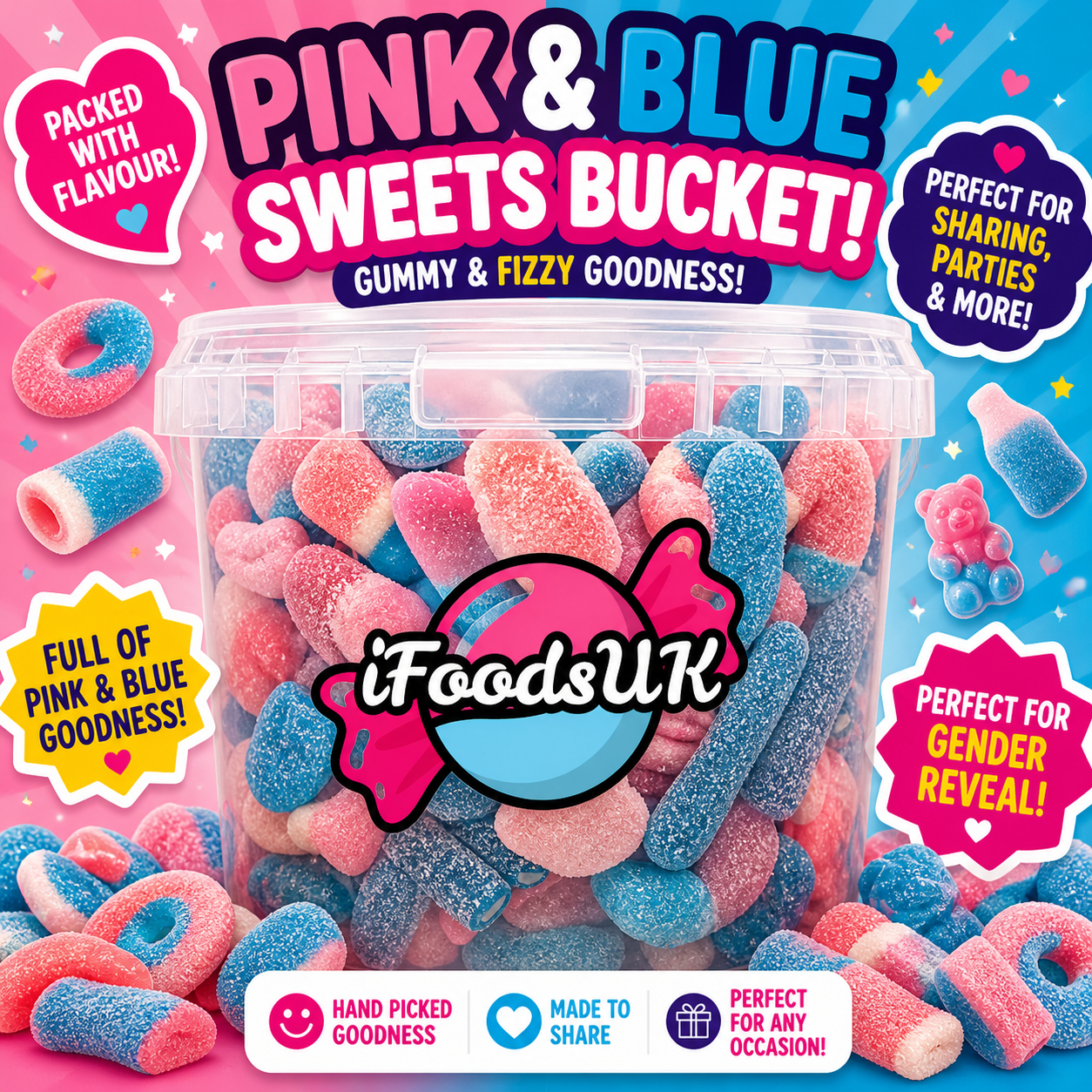 Pink & Blue Sweets Bucket 1.5kg