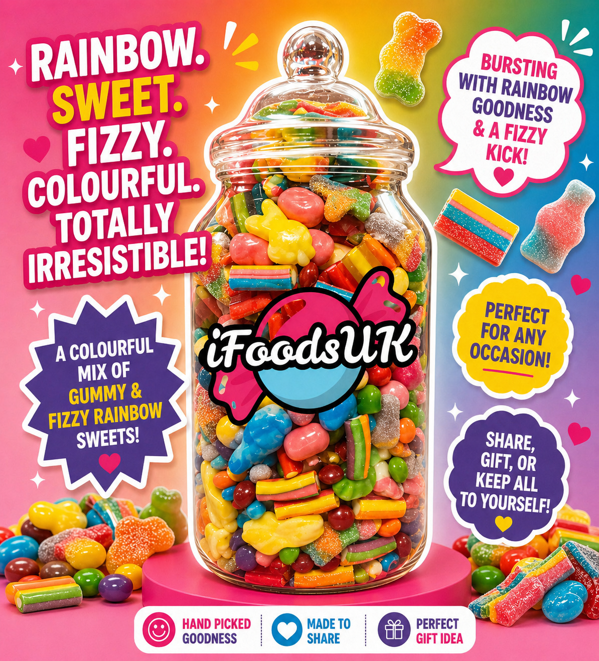 Rainbow Fizzy & Gummy Sweets Jars