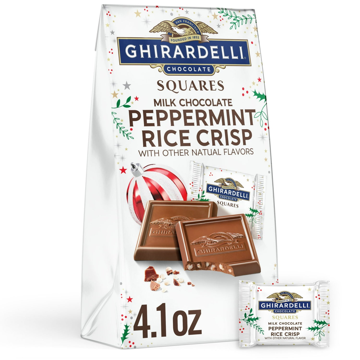 Ghirardelli Limited Edition Milk Chocolate Peppermint Rice Crisp Squares 116g