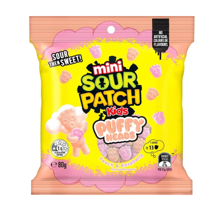 Sour Patch Kids Puffy Heads Peach & Raspberry 80g