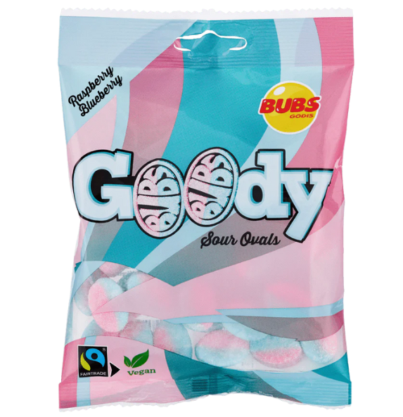 Bubs Goody Sour Ovals Raspberry & Blueberry 90g