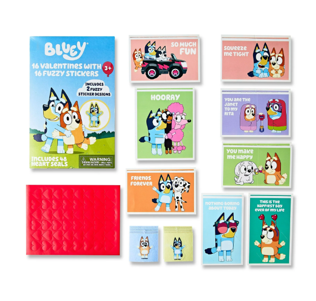 Bluey Valentine Exchange Cards with Fuzzy Stickers