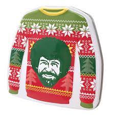 Boston America Merry Christmas Bob Ross Sweater Tin