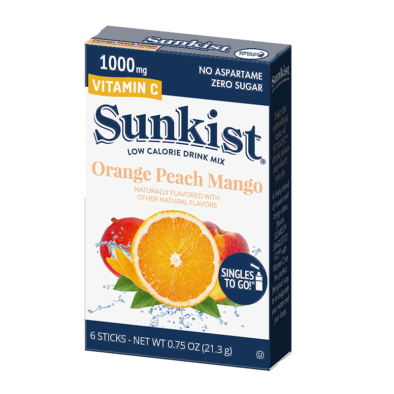 Sunkist Zero Sugar Singles To Go Orange Peach Mango 21g