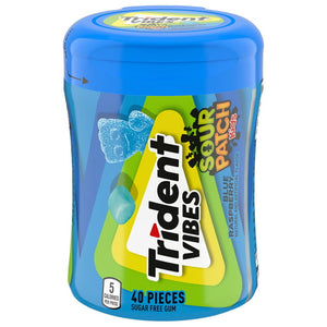 Trident Vibes Sour Patch Kids Blue Raspberry Sugar Free Gum 40 Pieces